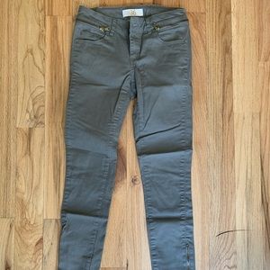 Zara coated light olive pants with zipper details